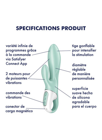Vibromasseur rabbit gonflant connecté, USB Air Pump Bunny 5+ Satisfyer - CC597801